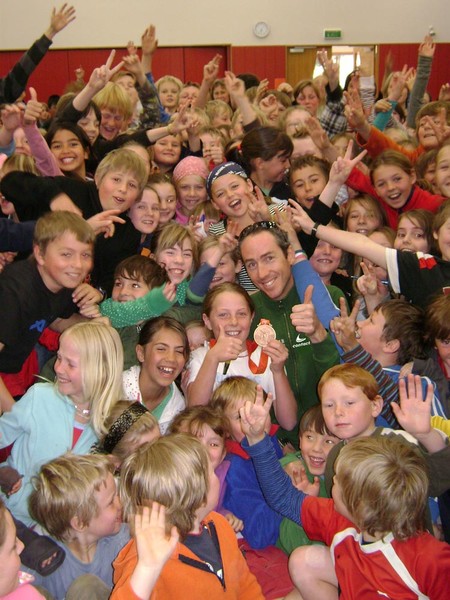 Docherty amongst his fans at Arrowtown School on Tuesday